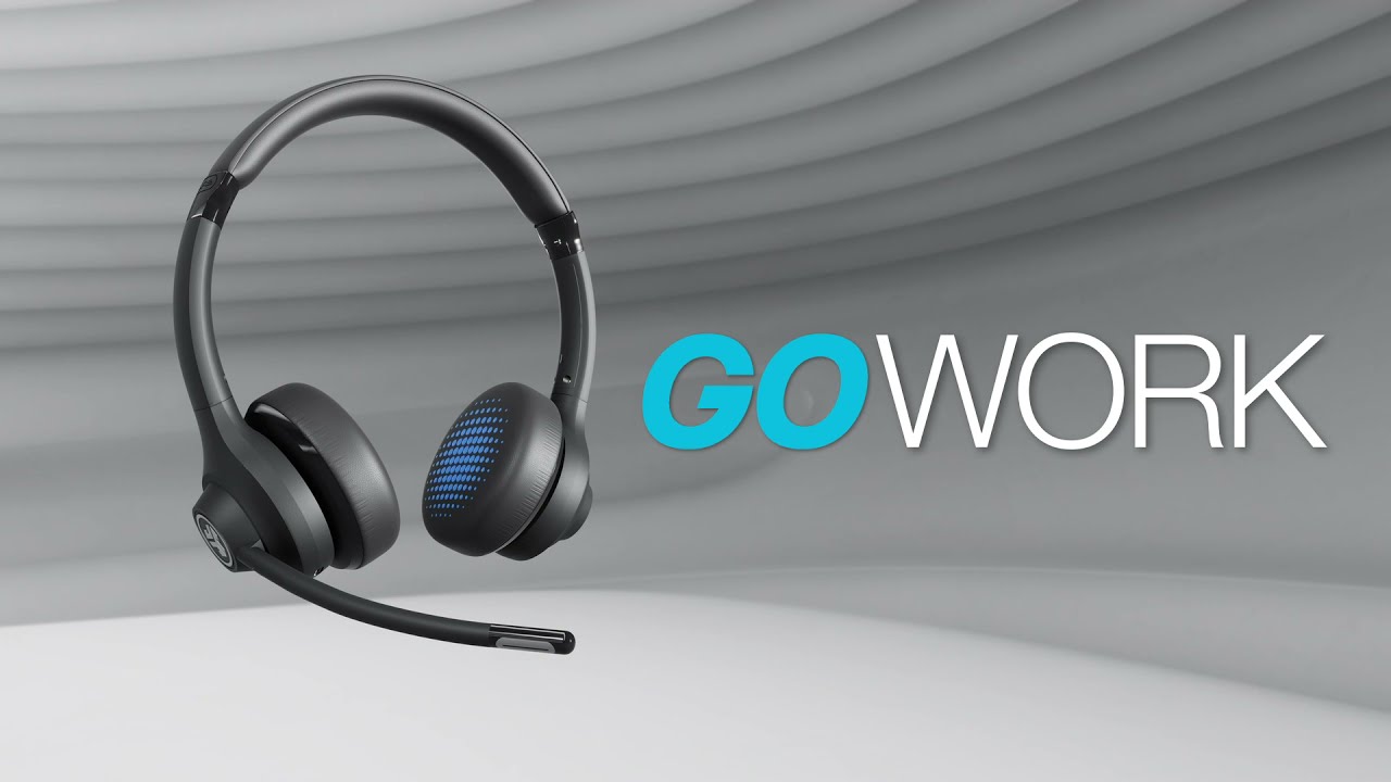 Load video: Meet the GO Work wireless on-ear headset, perfect for everyday office life. Enjoy clear calls and video calls – and never forget to un-mute with the mute-indicator-light at the end of the boom mic. The powerful boom mic can be rotated up, when you’re focused independently or down to allow colleagues to hear just you (not the dog barking or the doorbell). Transition from mobile to laptop without touching any settings and enjoy GO Work wired while stationary at your computer or wireless for more mobility to multitask.